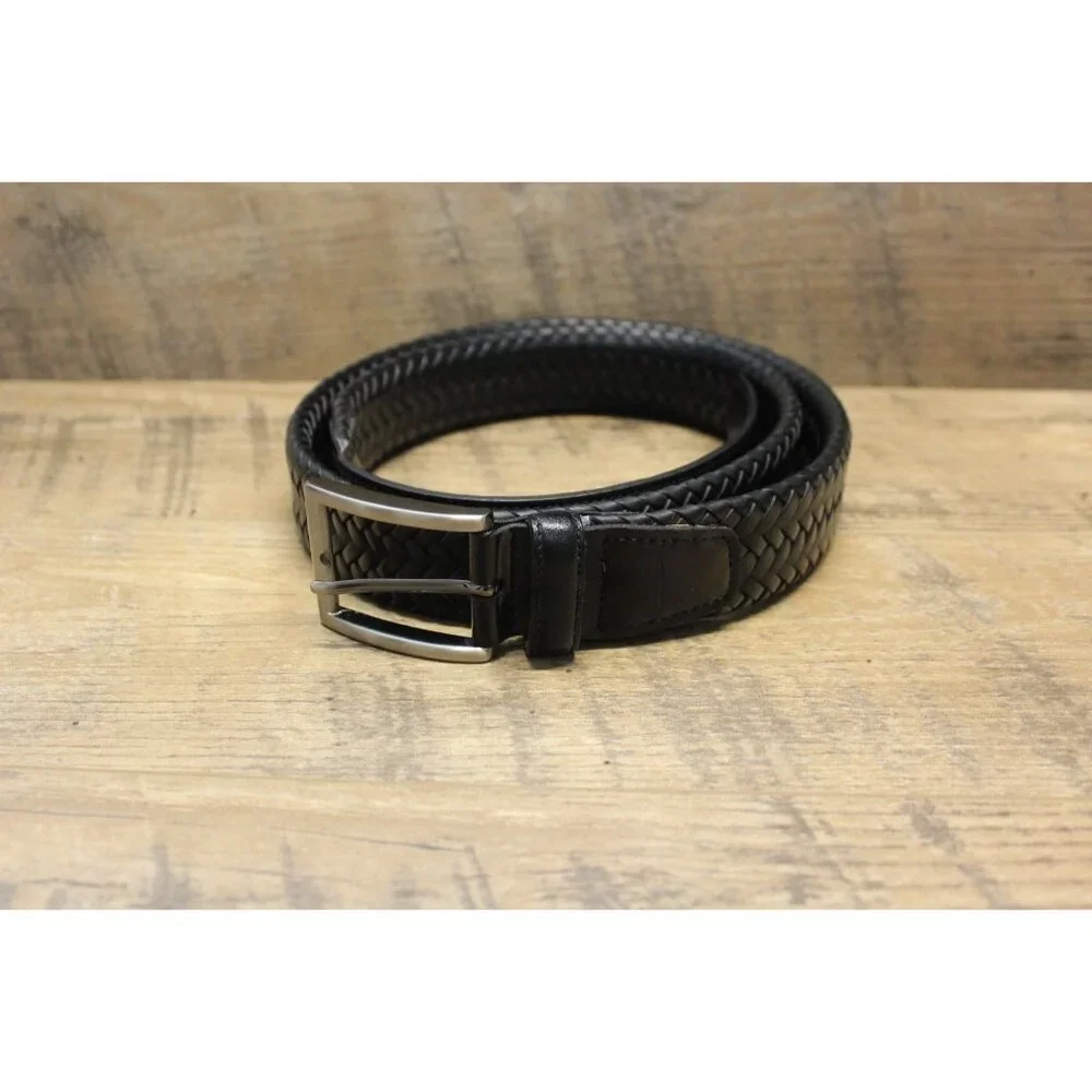 GF men's braided black leather casual dress belt 50‎ / 52